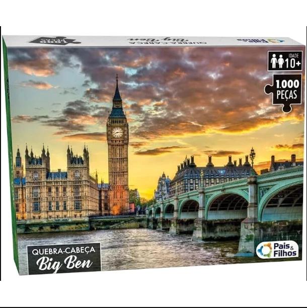 Quebra cabeça Big Ben Londres Reino Unido Paisagem Europa - 1000 peças- Puzzle QC Pais e filhos