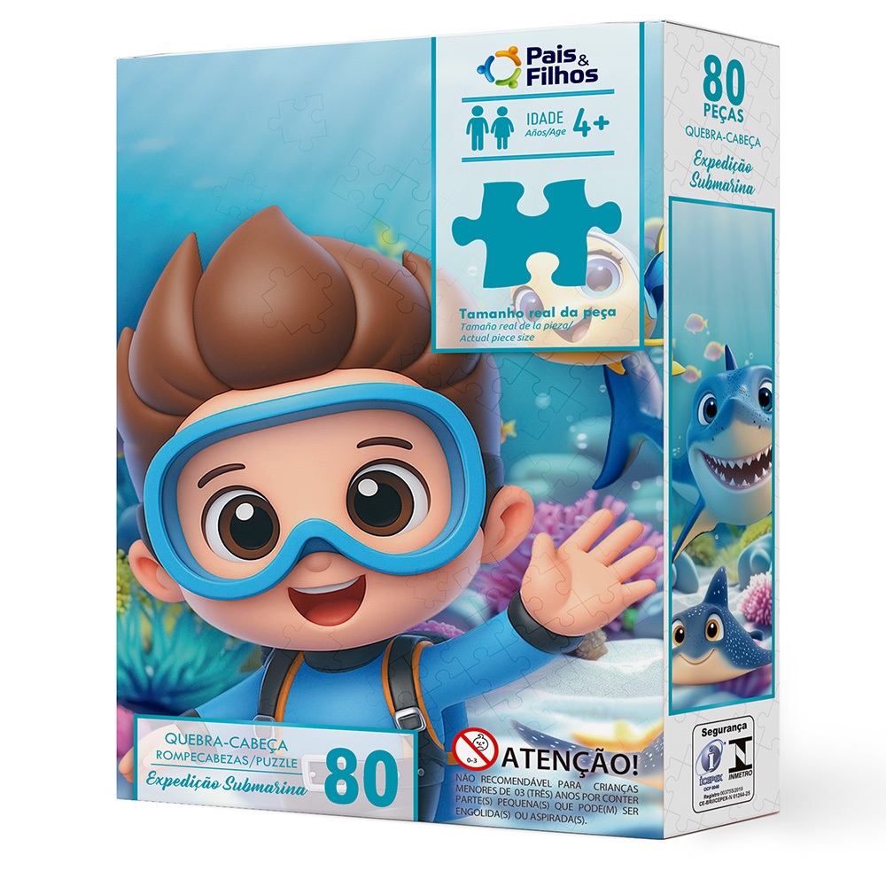 Quebra cabeça Expedição submarina 80 peças Pais e Filhos Puzzle QC montar menino mar oceano  Presente