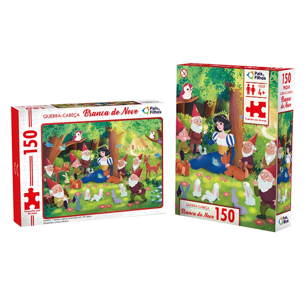Quebra cabeça Branca de neve e os sete anões 150 peças Pais e Filhos Puzzle QC montar menina Presente