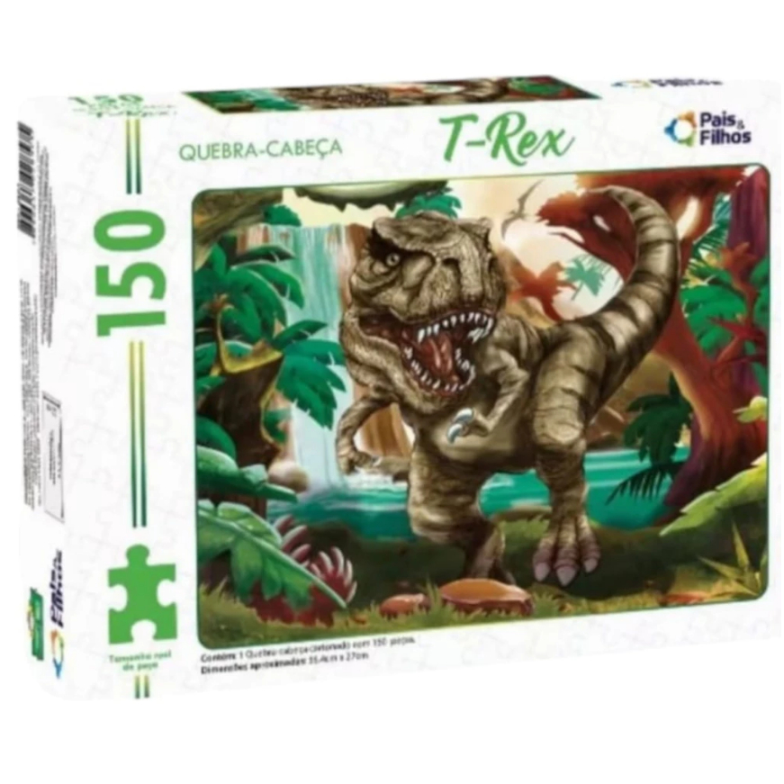 Quebra cabeça T-rex 150 peças Pais e Filhos Puzzle QC montar menino dinossauro Presente