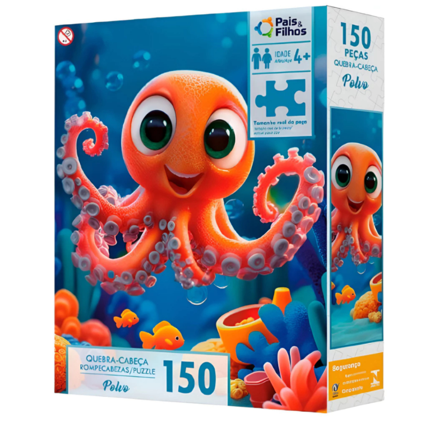 Quebra cabeça Polvo 150 peças Pais e Filhos Puzzle QC montar Mar oceano Presente