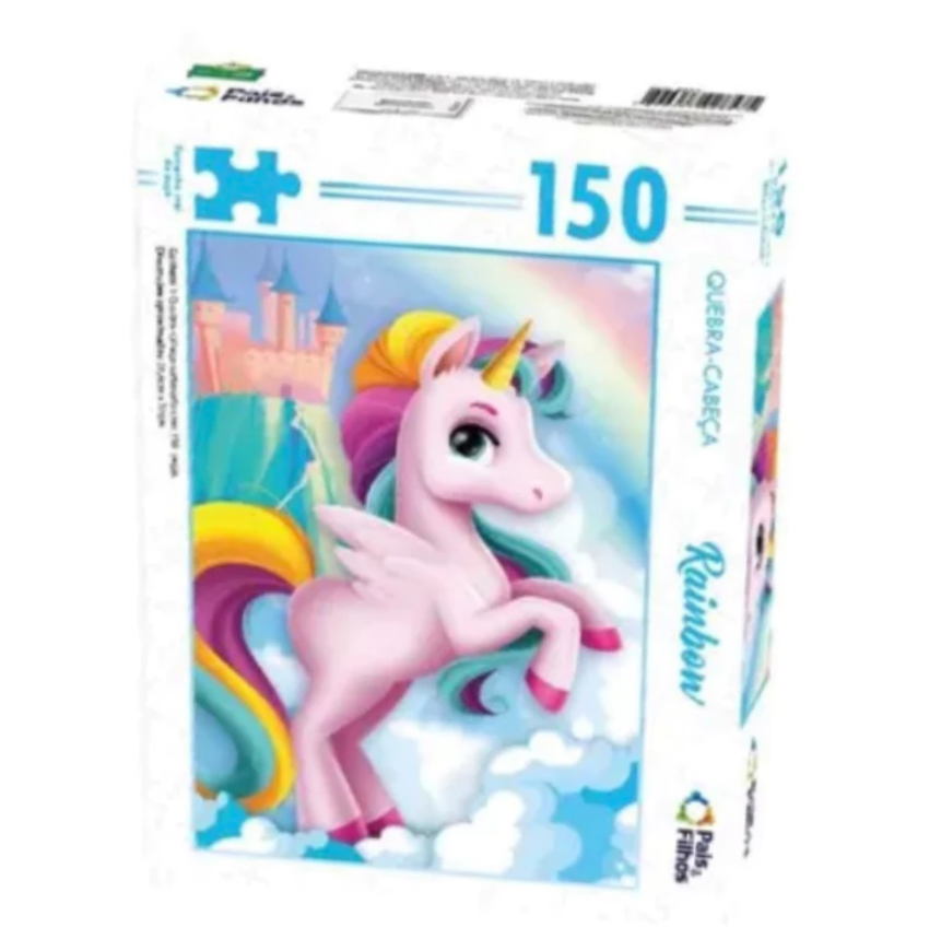 Quebra cabeça Rainbow 150 peças Pais e Filhos Puzzle QC montar Unicórnio Presente