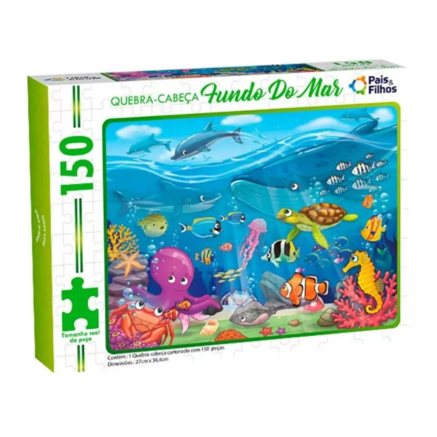 Quebra cabeça Fundo do mar 150 peças Pais e Filhos Puzzle QC montar oceano  Presente