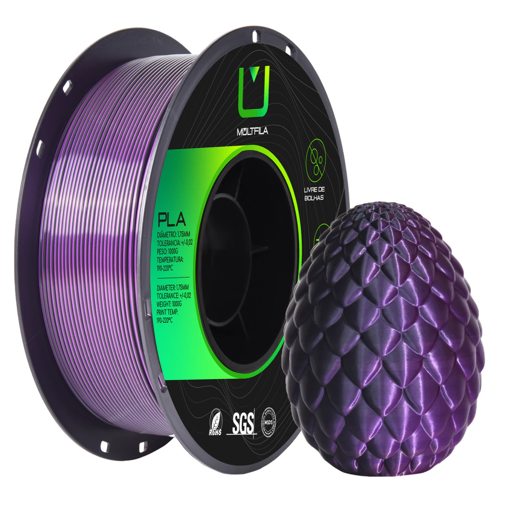 Foto de Filamento – PLA – Silk Duo Color – Preto e Roxo  – Multfila – 1kg