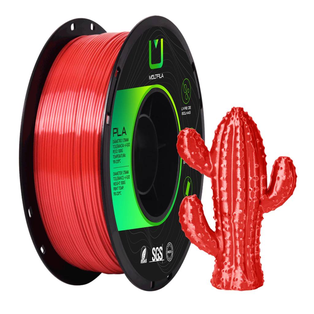 Foto de Filamento – PLA – Silk – Vermelho – Multfila – 1kg