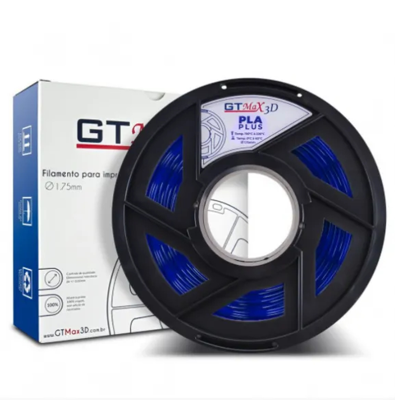 Foto de Filamento PLA Plus – Azul Translúcido – GTMax 3D – 1.75mm – 1KG