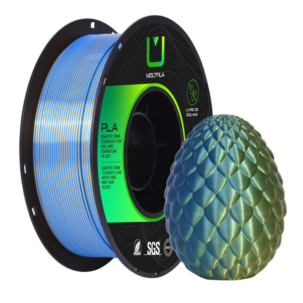Foto de Filamento – PLA – Silk Duo Color – Azul e Verde – Multfila – 1kg