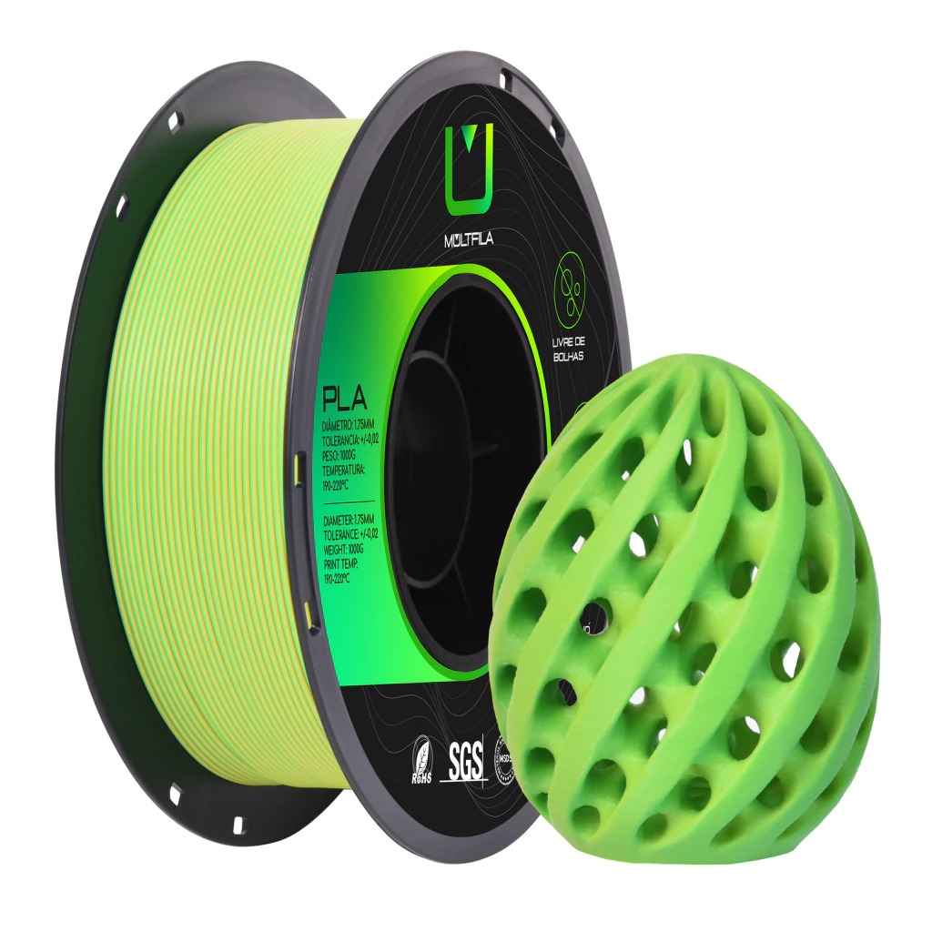 Foto de Filamento – PLA – Matte Duo Color – Verde e Amarelo – Multfila – 1kg