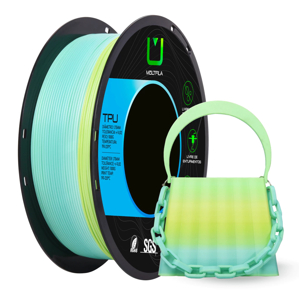 Foto de Filamento - Tpu - Rainbow  Verde  Claro e Verde Escuro - Multfila - 1kg