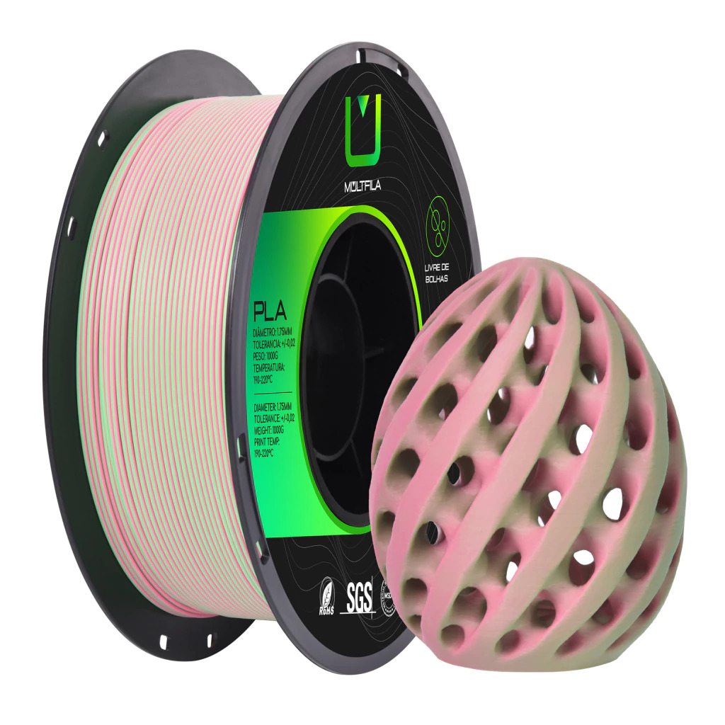Foto de Filamento – PLA – Matte Duo Color – Rosa e Verde – Multfila – 1kg
