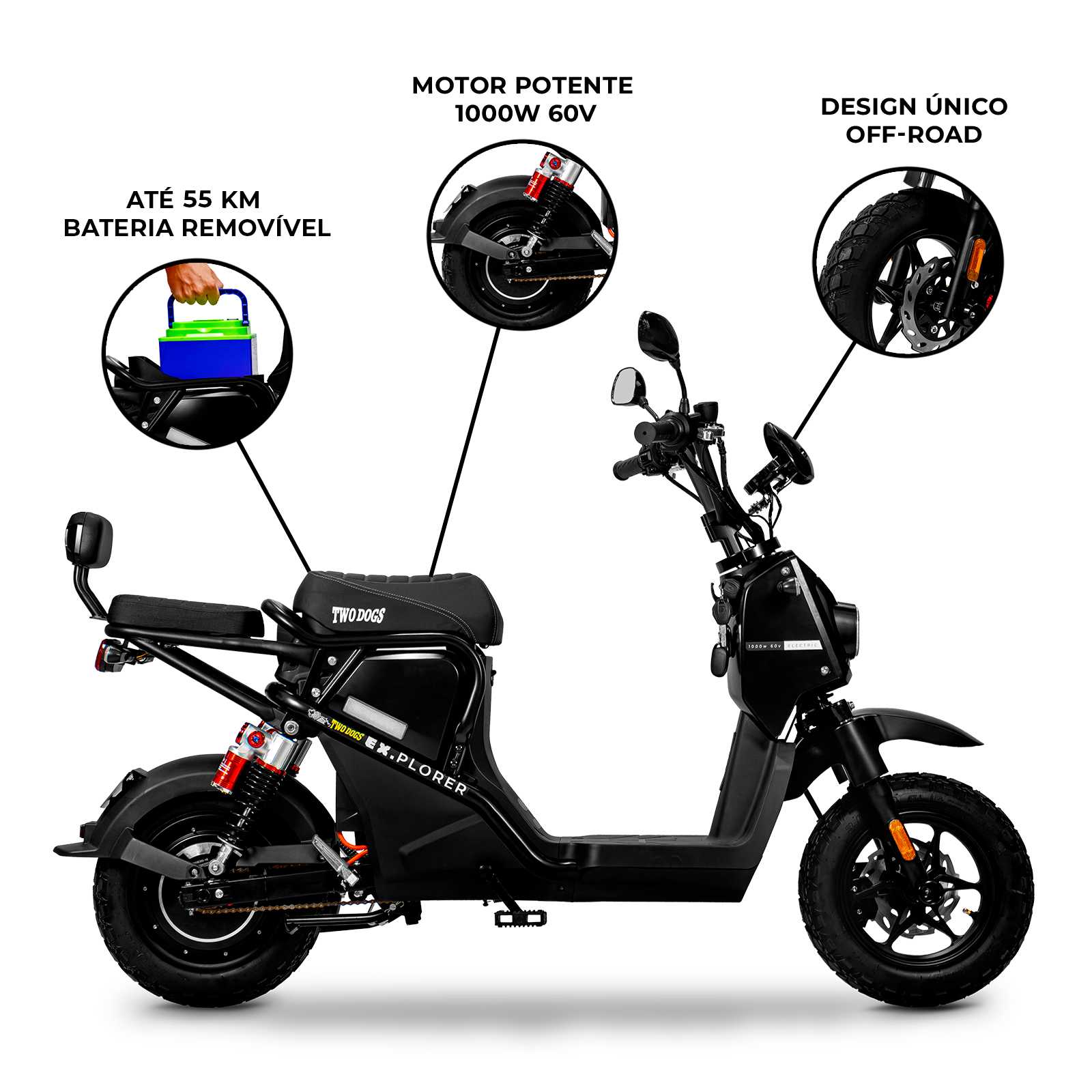 BICICLETA ELETRICA 1000W BET EXPLORER - TWO DOGS - Imagem 1