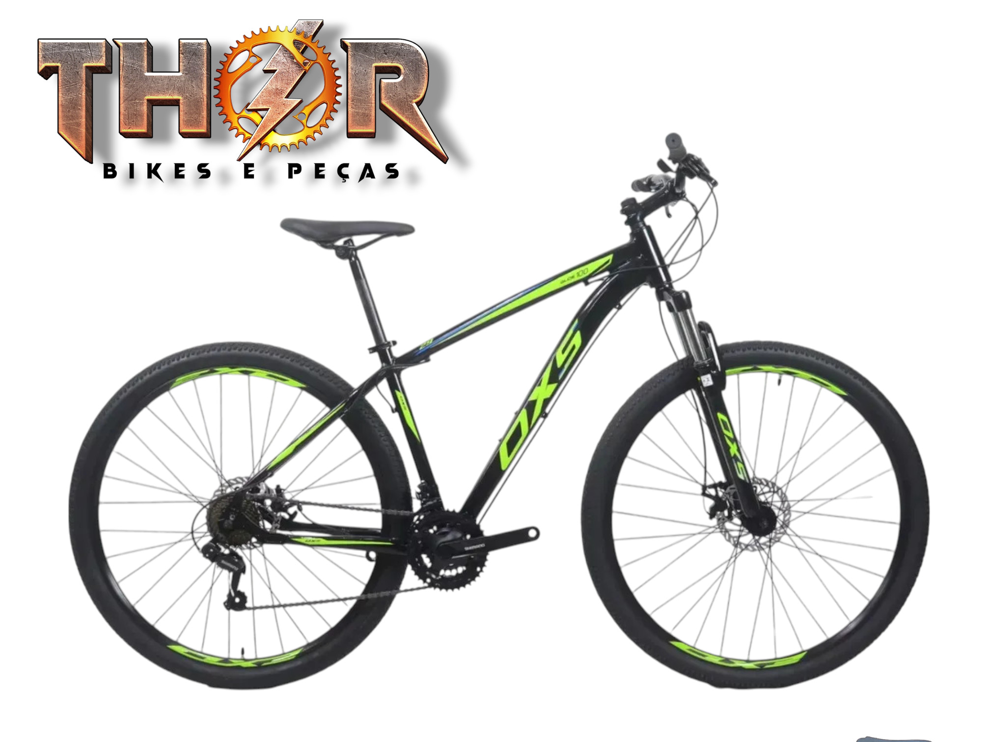 BICICLETA 29 GLIDE 100 21V PRETO C/ VERDE/AZ - OXS