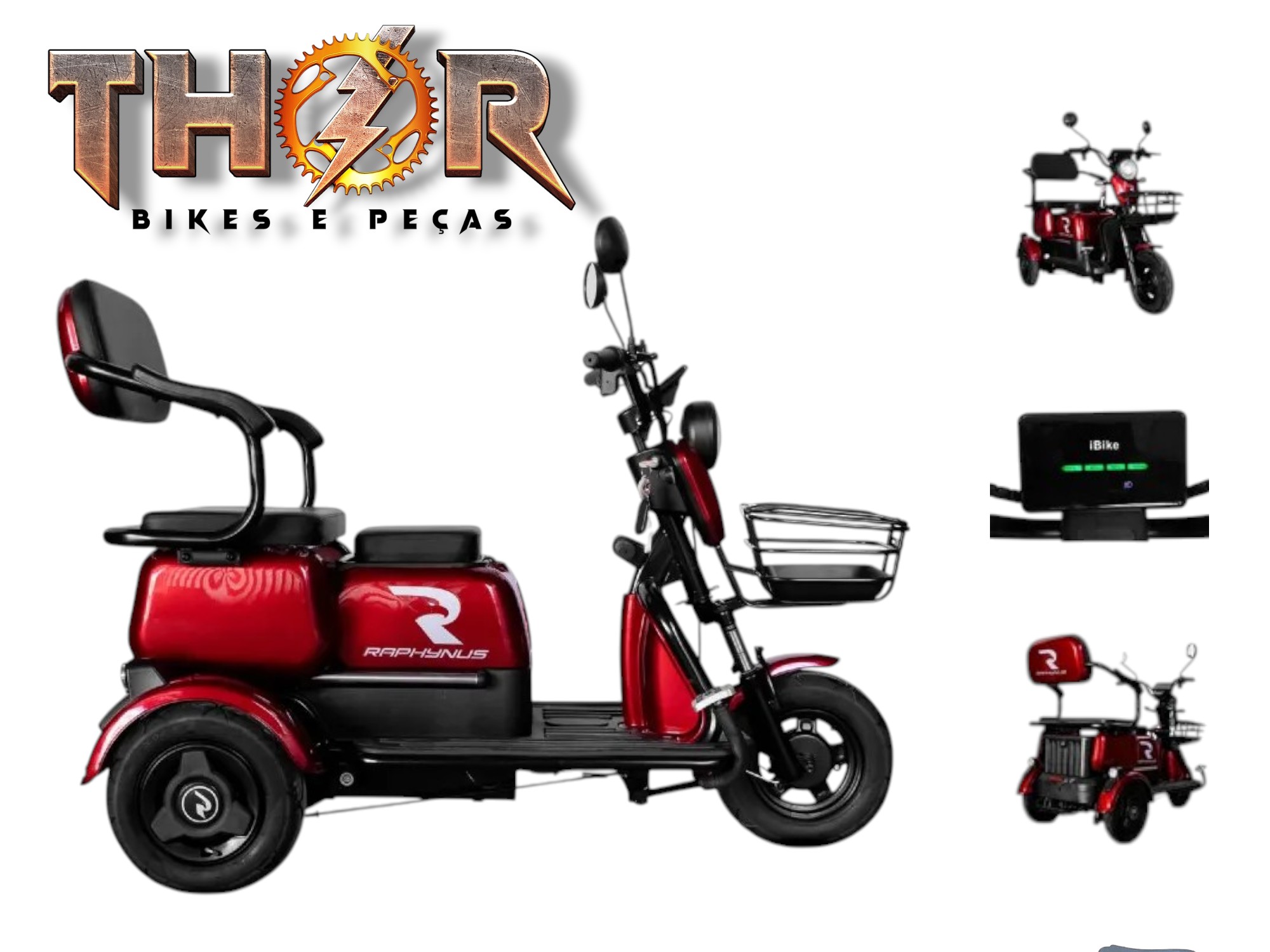 TRICICLO ELETRICO 1000W 48V/20AH - RAPHYNUS