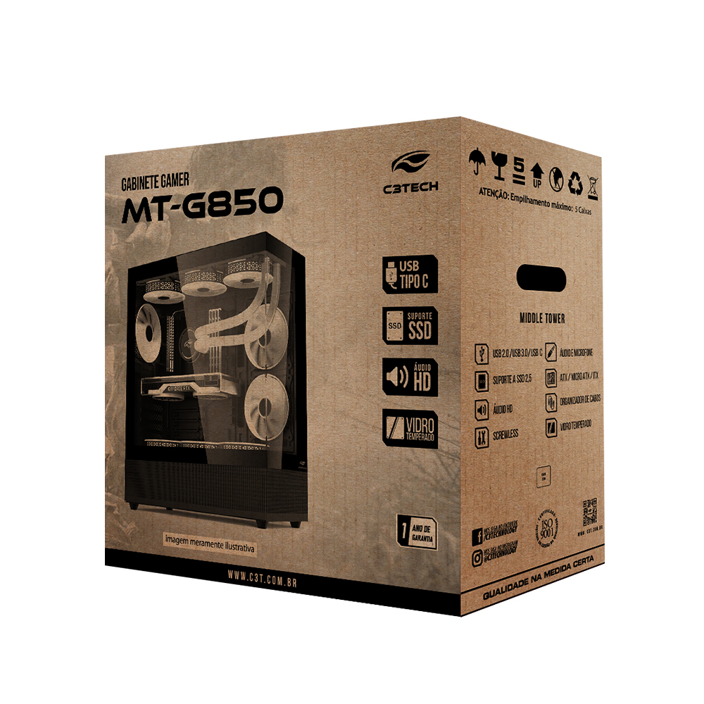 Gabinete Gamer sem Fonte Aquarius, C3TECH MT-G850BK - Imagem 3