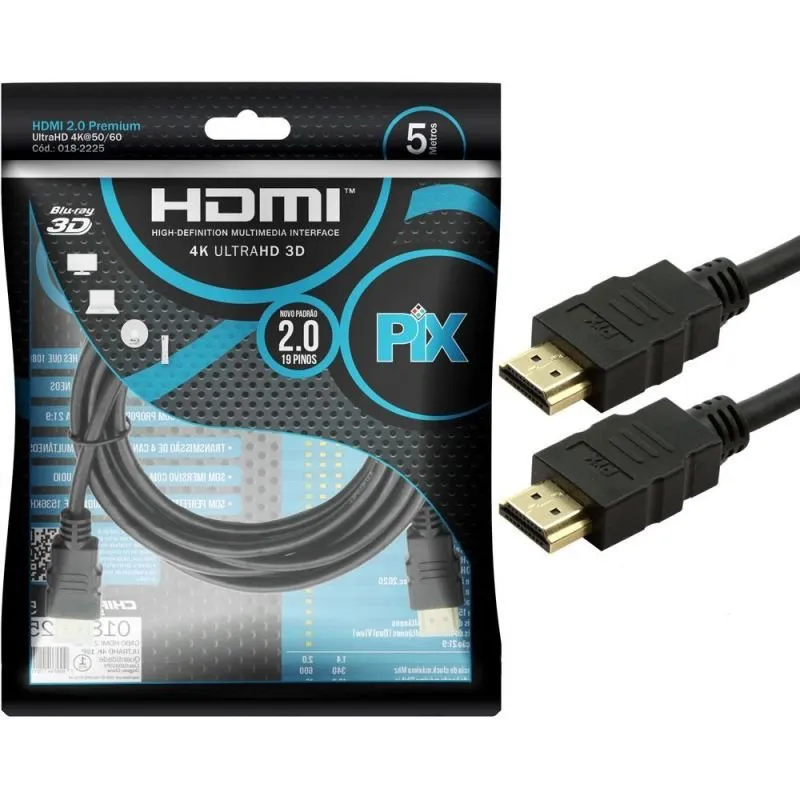 Cabo HDMI 3,0m 2.0 19Pinos GOLD, PIX 018-2223