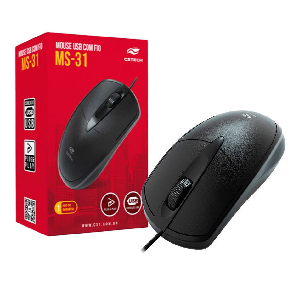 Mouse USB 1000DPI, C3TECH MS-31BK Preto - Imagem 2