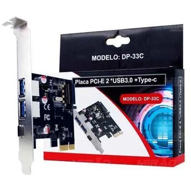 Placa PCI-e USB 3.0 2 Portas + 1 USB-C, DEX DP-33C