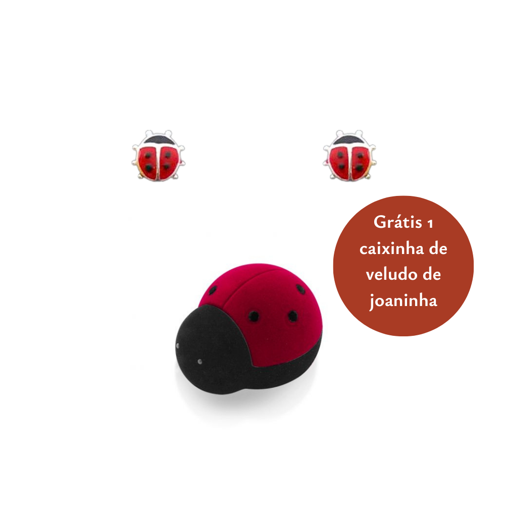 Brinco infantil Joaninha em Prata lisa com caixinha de veludo de joaninha
