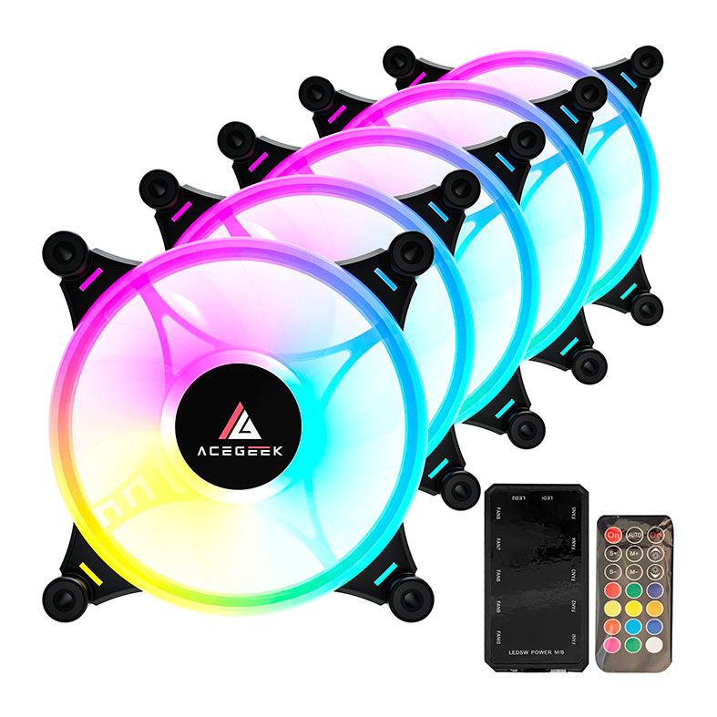 Kit Ventoinha Acegeek Crystal, 5x120mm, ARGB, Preto, AG-CRYSTAL5X1-BK - foto 1