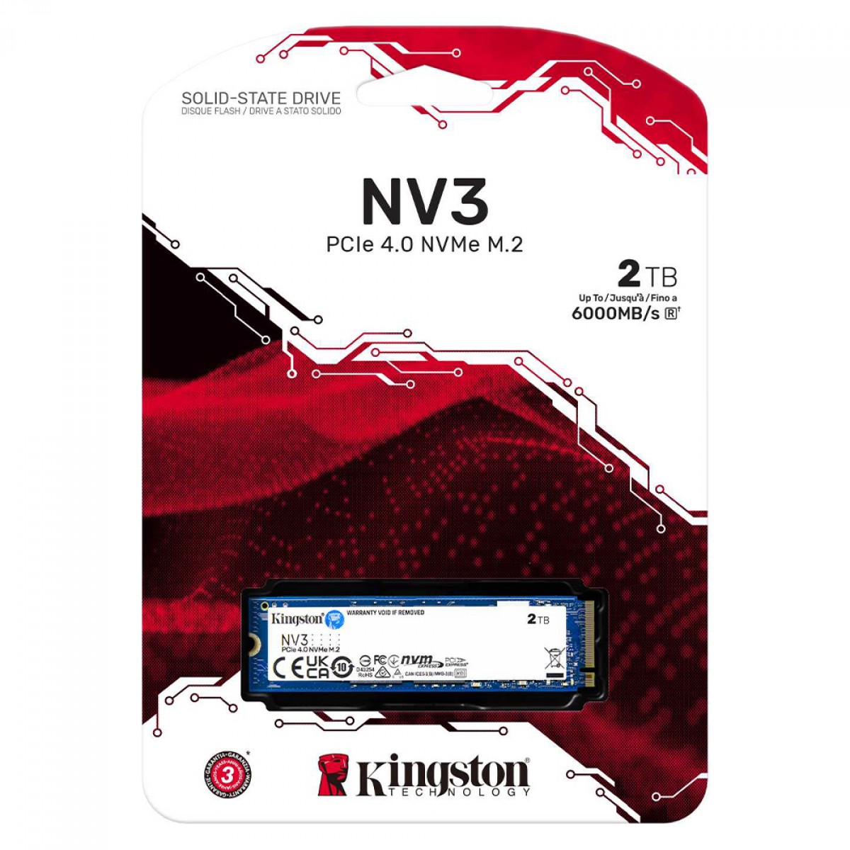 SSD Kingston NV3, 2TB, M.2 NVMe, 2280, PCIe 4.0, Leitura 6000MBs e Gravação 5000MBs, SNV3S/2000G - foto 1