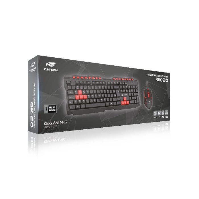 Kit Teclado e Mouse Gamer C3Tech USB ABNT2 1200 DPI - Preto e Vermelho - miniatura 3
