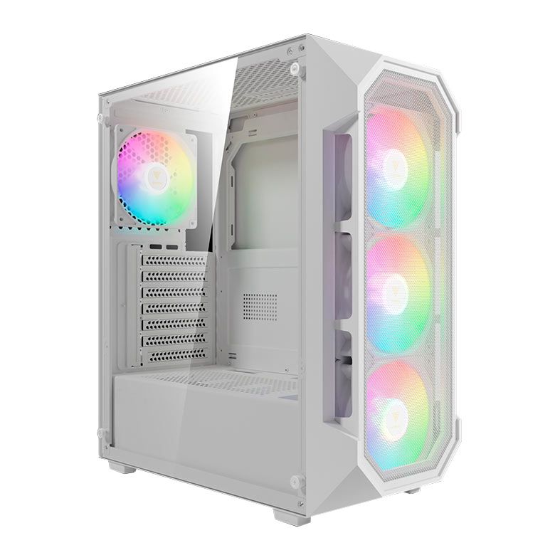 Gabinete Gamer Gamdias Aura GC1 Elite, RGB, Mid-Tower, Lateral De Vidro, Com 4 Fans, Branco, AURA-GC1-ELITEWH - foto 1
