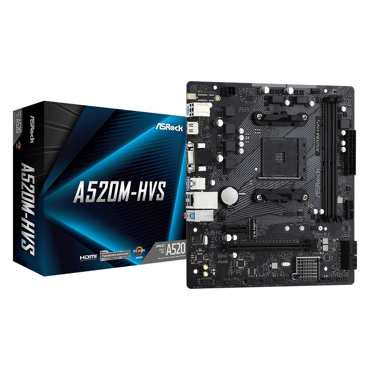 Placa Mae ASRock A520M-HVS A520 AMD AM4 mATX DDR4 - foto 1