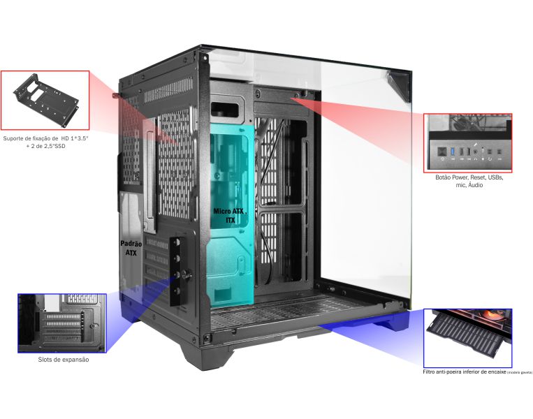 Gabinete Gamer AQUÁRIO VISÃO INFINITA CG-K3D3 MICRO ATX - miniatura 10