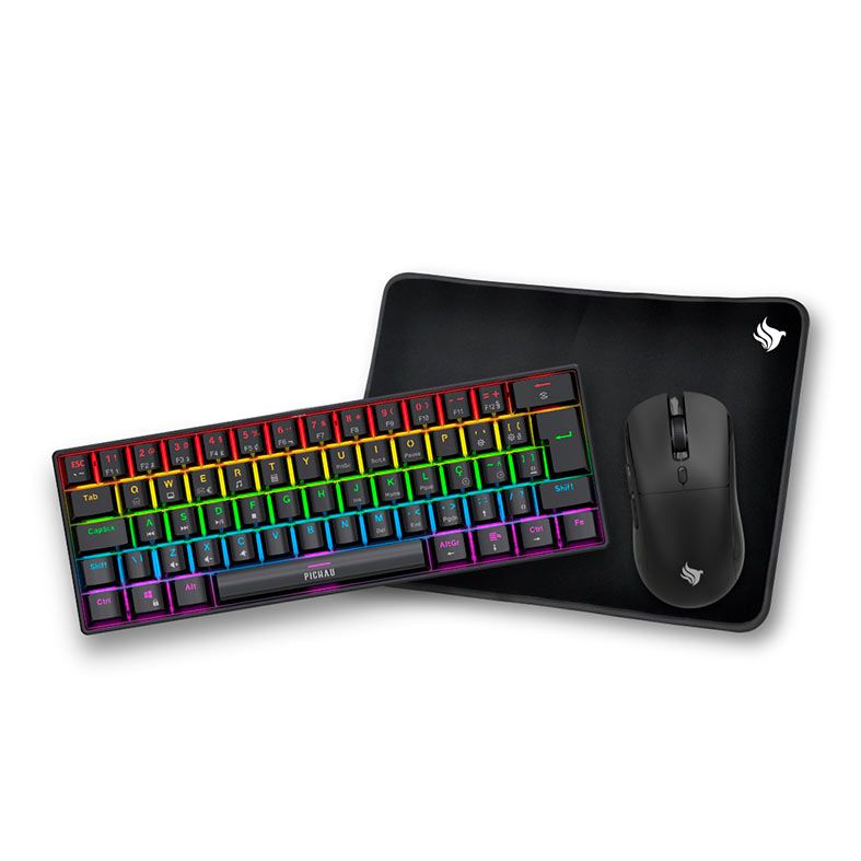 Combo Gamer Pichau Netuno Light 3x1, Rainbow, Teclado Mecanico ABNT2, Mouse 4200DPI, Mousepad Medio, - foto 1