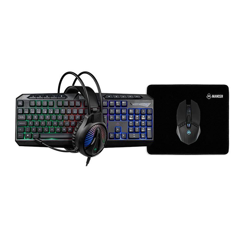 Combo Gamer Mancer ORC V2 4x1, Rainbow, Teclado ABNT2, Mouse 6400DPI, Mousepad Pequeno, Headset Driv - foto 1
