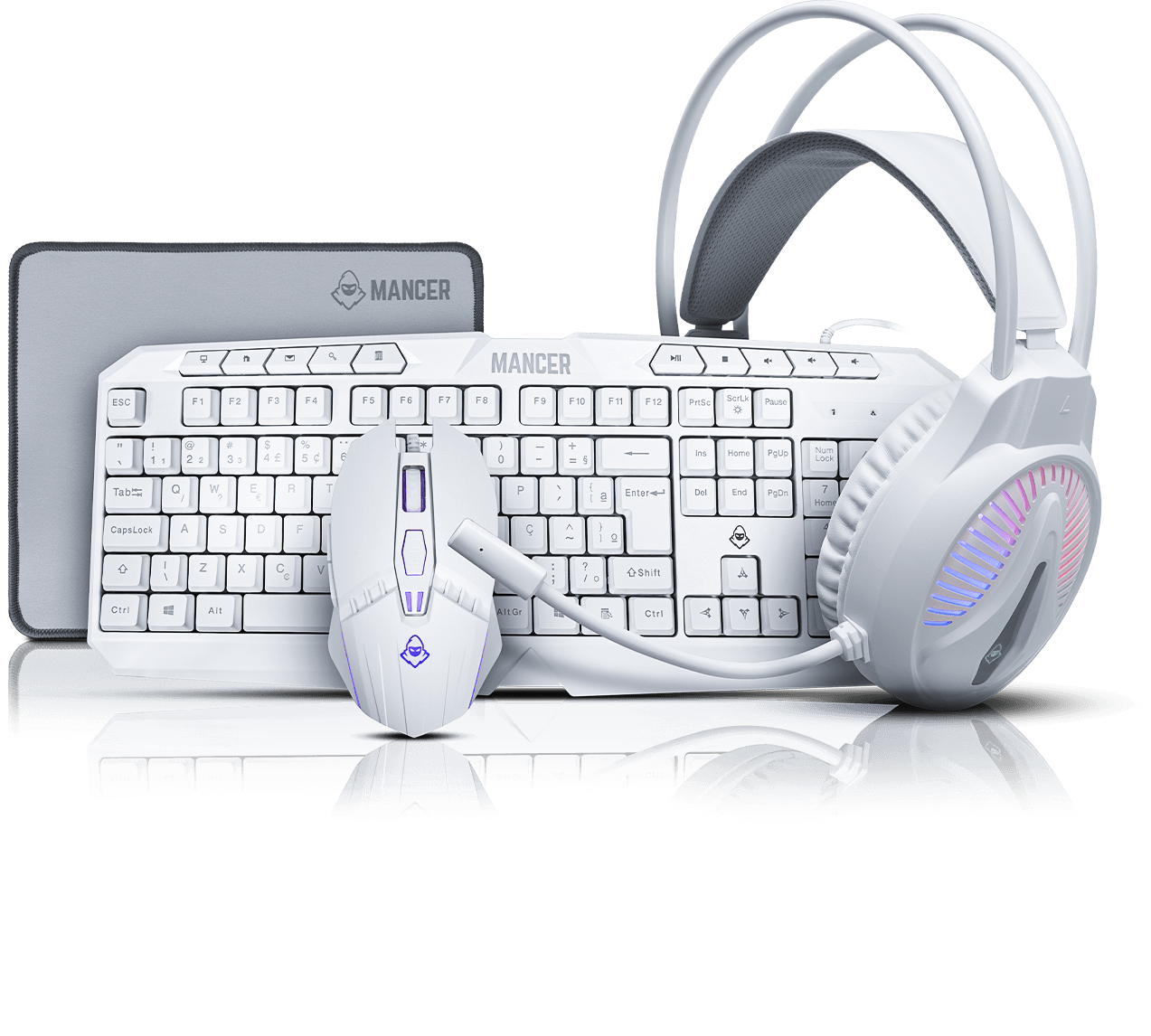 Combo Gamer Mancer ORC V2 4x1, Rainbow, Teclado ABNT2, Mouse 6400DPI, Mousepad Pequeno, Headset Drivers 40mm, Branco, MR - foto 1