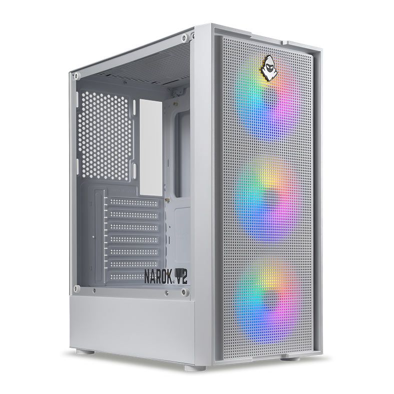 Gabinete Gamer Mancer Narok V2, Rainbow, Mid-Tower, Lateral de Vidro, Com 3 Fans, Branco, MCR-NRKWH- - foto 1