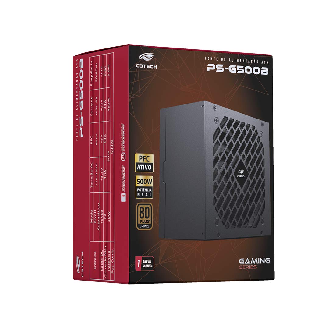 Fonte Game ATX 500W PS-G500B 80Plus Bronze C3Tech - foto 1