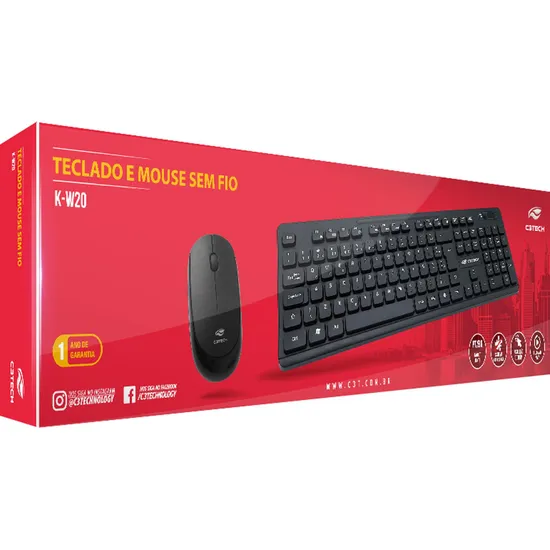 Kit Teclado e Mouse C3Tech K-W20BK Sem Fio Preto - miniatura 4