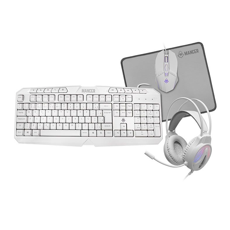 Combo Gamer Mancer ORC V2 4x1, Rainbow, Teclado ABNT2, Mouse 6400DPI, Mousepad Pequeno, Headset Drivers 40mm, Branco, MR - miniatura 4