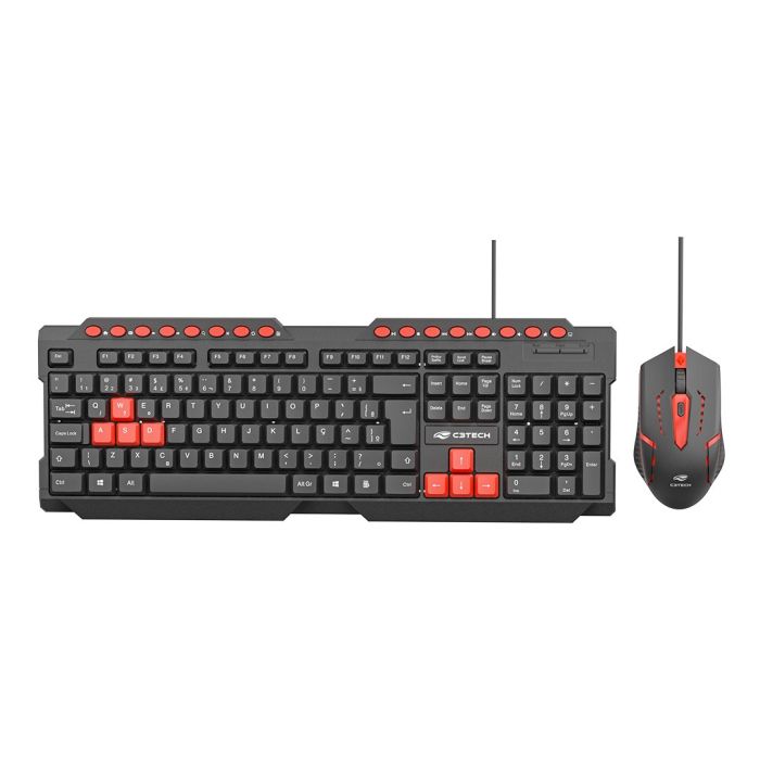 Kit Teclado e Mouse Gamer C3Tech USB ABNT2 1200 DPI - Preto e Vermelho - foto 1