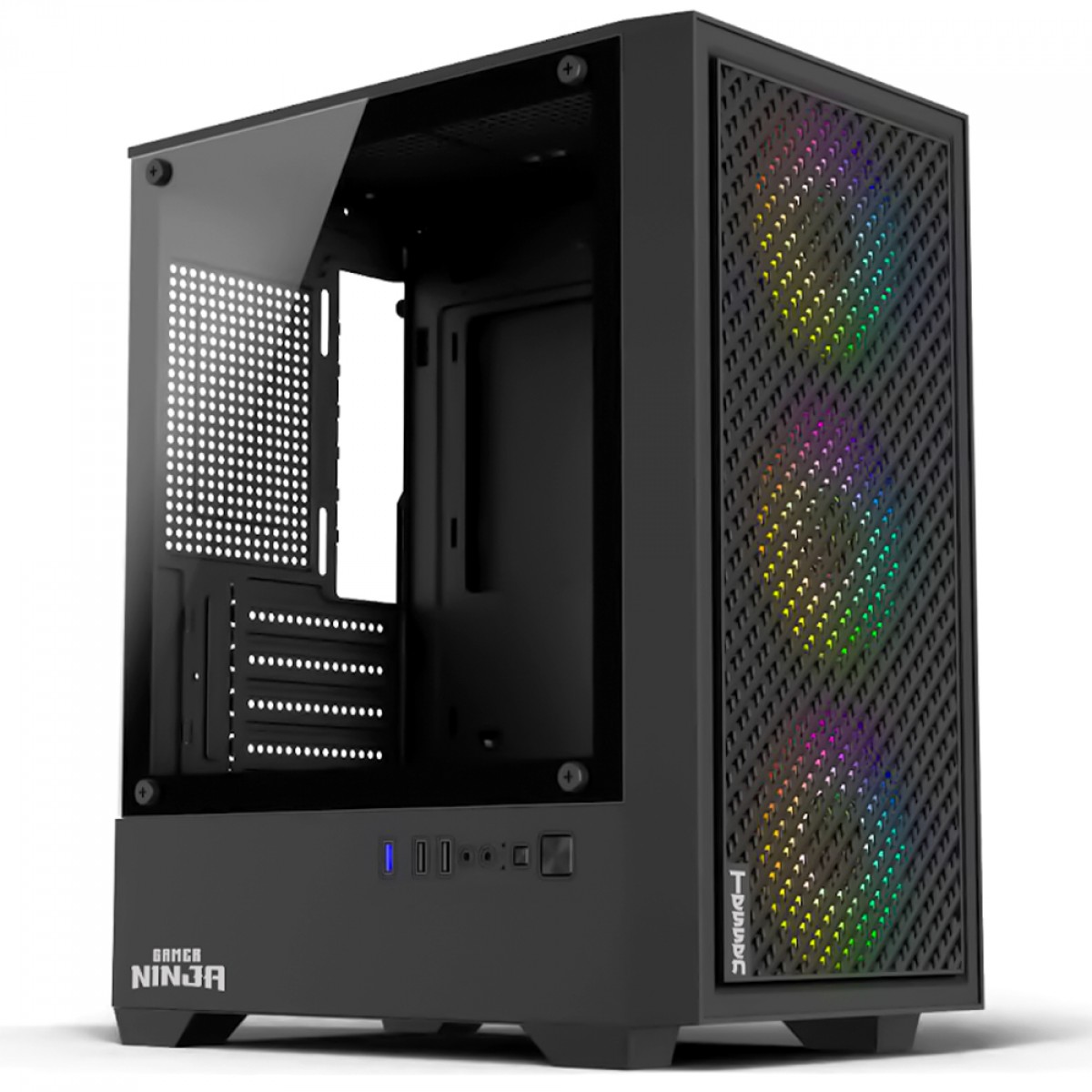 Gabinete Gamer Ninja Tessen, Mid Tower, Vidro Temperado, M-ATX, Com 3 Fans Rainbow, Sem Fonte, Preto, GN-CS-MTBSF - miniatura 5