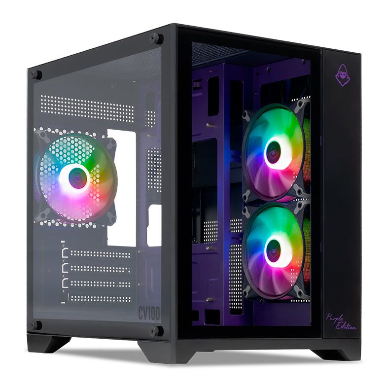 Gabinete Gamer Mancer CV100 Purple Edition, Mid-Tower, Lateral De Vidro, Com 3 Fans, Preto, MCR-CV10 - foto 1