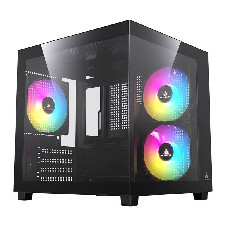 Gabinete Gamer Acegeek Ori, Rainbow, Mini-Tower, Lateral e Vidro, Com 3 Fans, Preto, AG-ORI-BK-3F - foto 1
