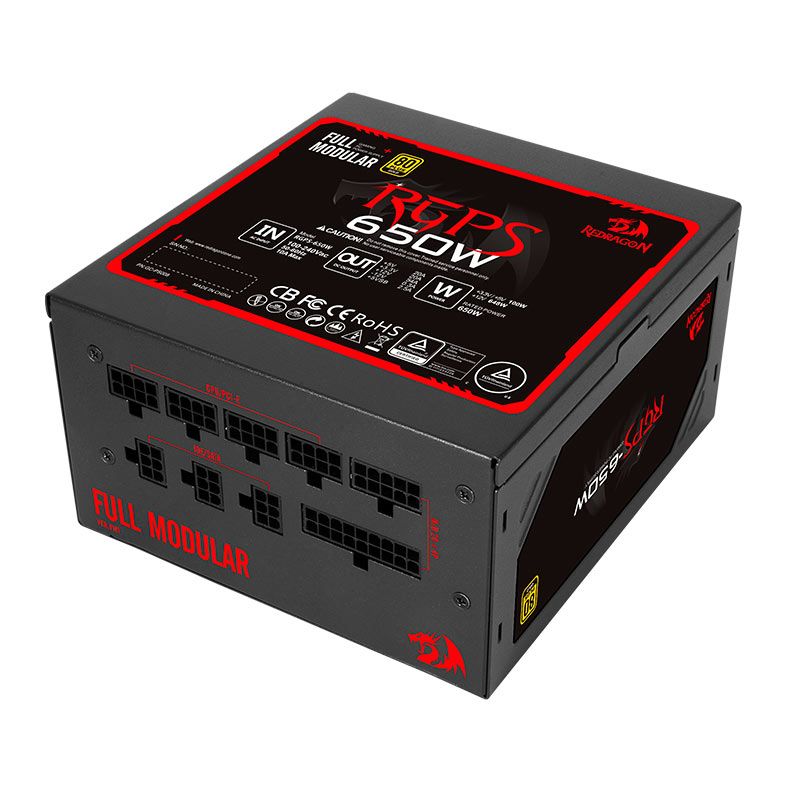 Fonte Redragon RGPS-650W, Full-Modular, 80 Plus Gold, Preto, RGPS-650W - foto 1