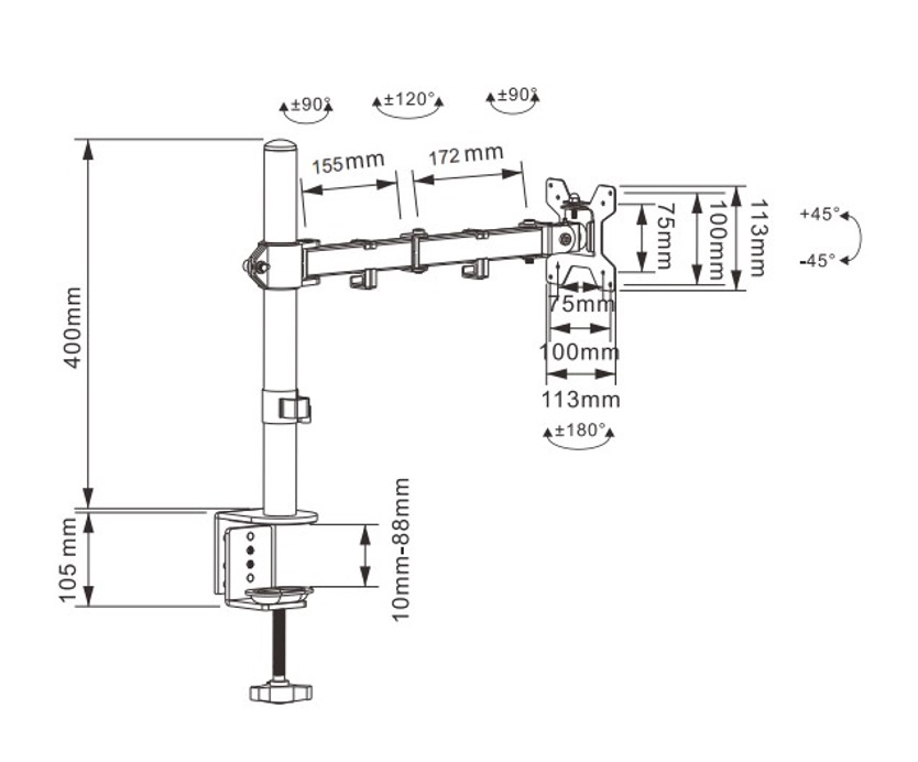 Suporte Articulado Para Monitor Zinnia TMS 100, 13 Pol. a 27 Pol., Preto, ZNO-TMS100-BL01 - miniatura 5