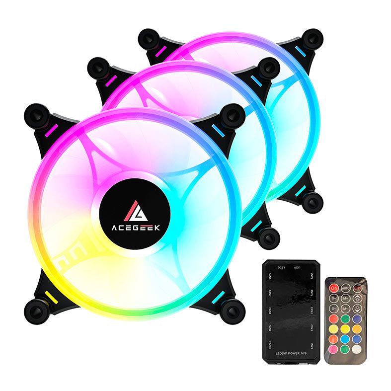 Kit Ventoinha Acegeek Crystal, 3x120mm, ARGB, Preto, AG-CRYSTAL3X1-BK - foto 1