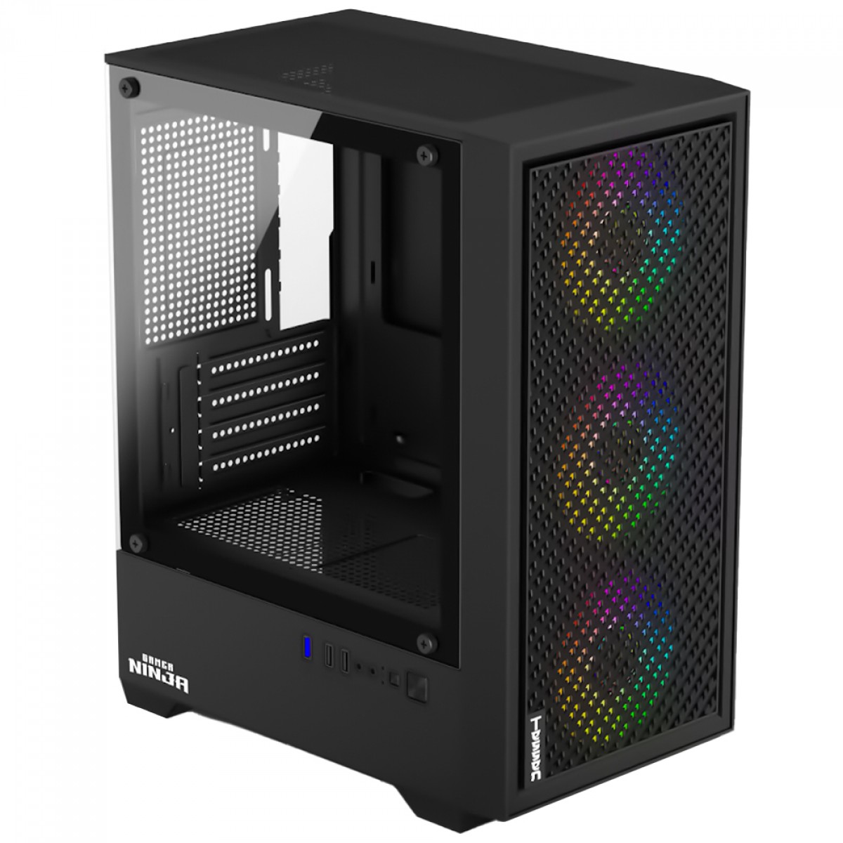 Gabinete Gamer Ninja Tessen, Mid Tower, Vidro Temperado, M-ATX, Com 3 Fans Rainbow, Sem Fonte, Preto, GN-CS-MTBSF - miniatura 6