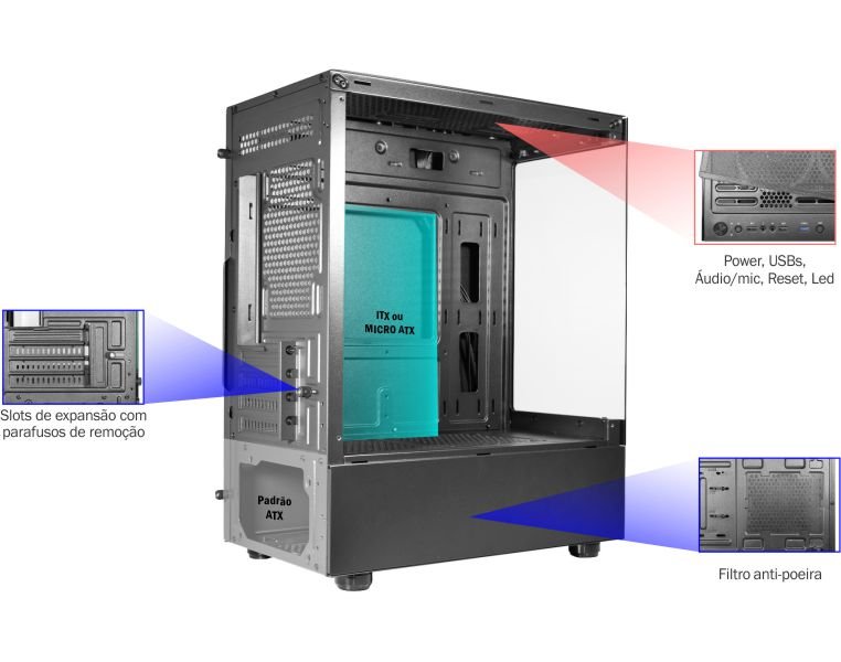 GABINETE GAMER AQUARIO MEDUSA MICRO ATX CG-01TW - miniatura 6