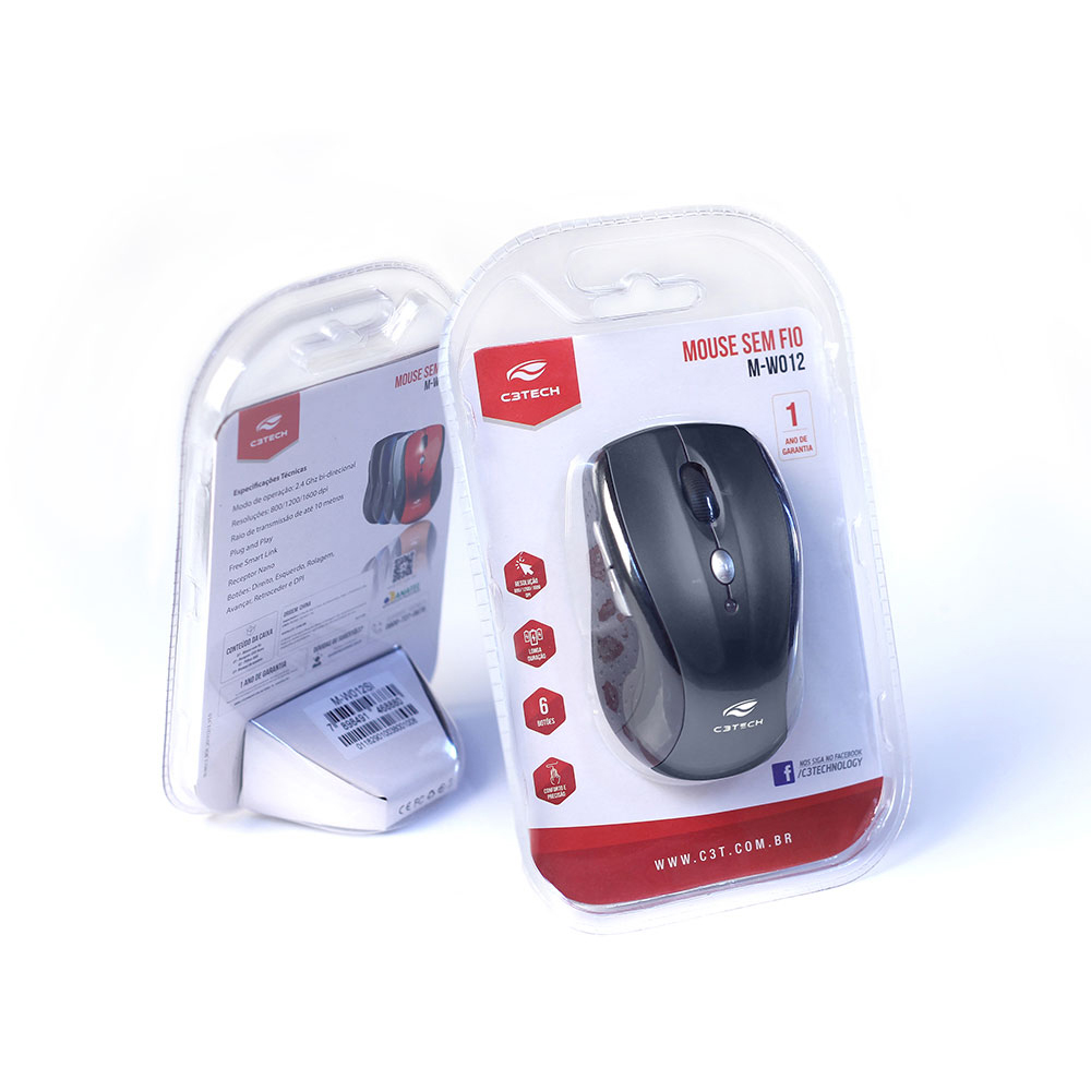 MOUSE C3TECH MW012BK V2 SEM FIO NANO RECEPTOR PRETO - miniatura 3