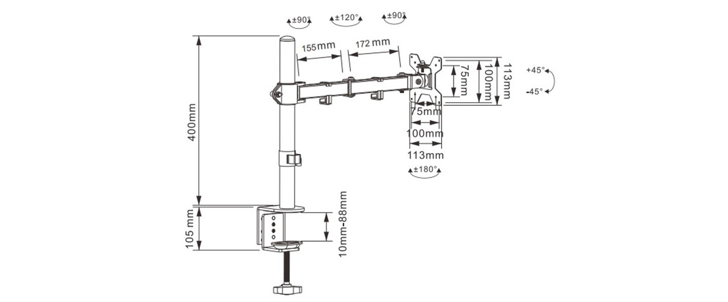 Suporte Articulado Para Monitor Zinnia TMS 100, 13 Pol. a 27 Pol., Preto, ZNO-TMS100-BL01 - miniatura 4