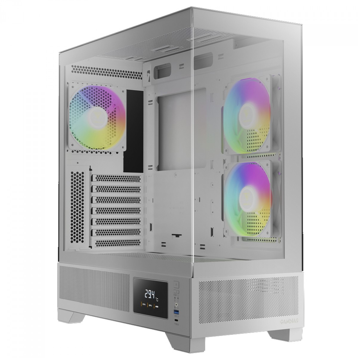 Gabinete Gamer Gamdias Atlas M1 WH, Mid Tower, Vidro Temperado, ATX, White, Sem Fonte, Com 3 Fans ARGB - foto 1