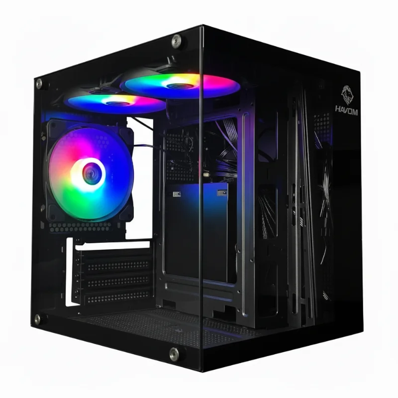 Gabinete Gamer Hayom GB1787, Mini Tower, Vidro Temperado, M-ATX, Com 3 Fans, Sem Fonte, Preto - foto 1