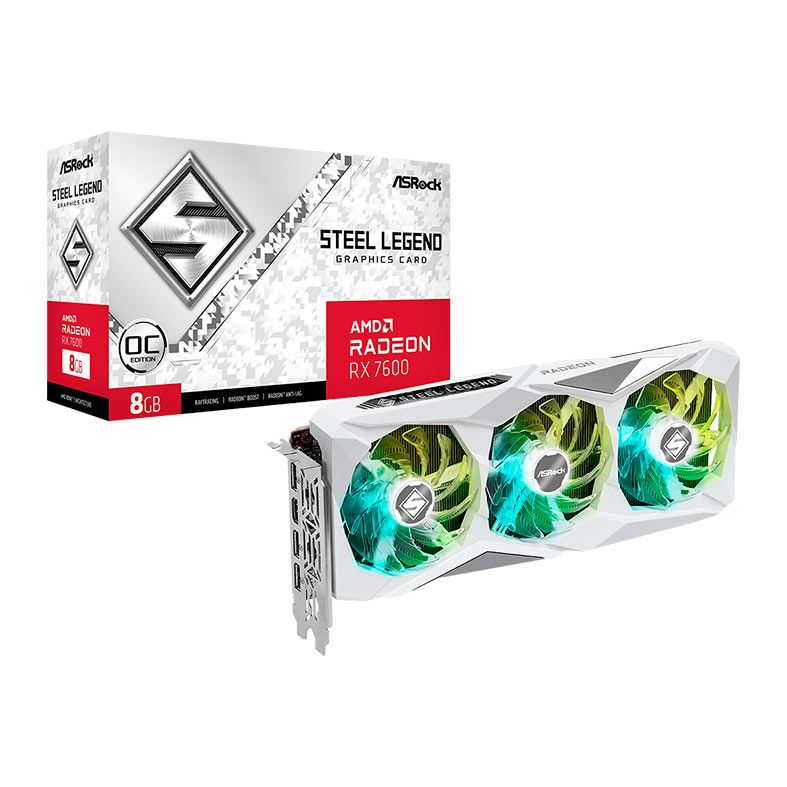Placa de Video AsRock Radeon RX 7600 Steel Legend White OC, 8GB, GDDR6, 128-bit, 90-GA4DZZ-00UANF - foto 1