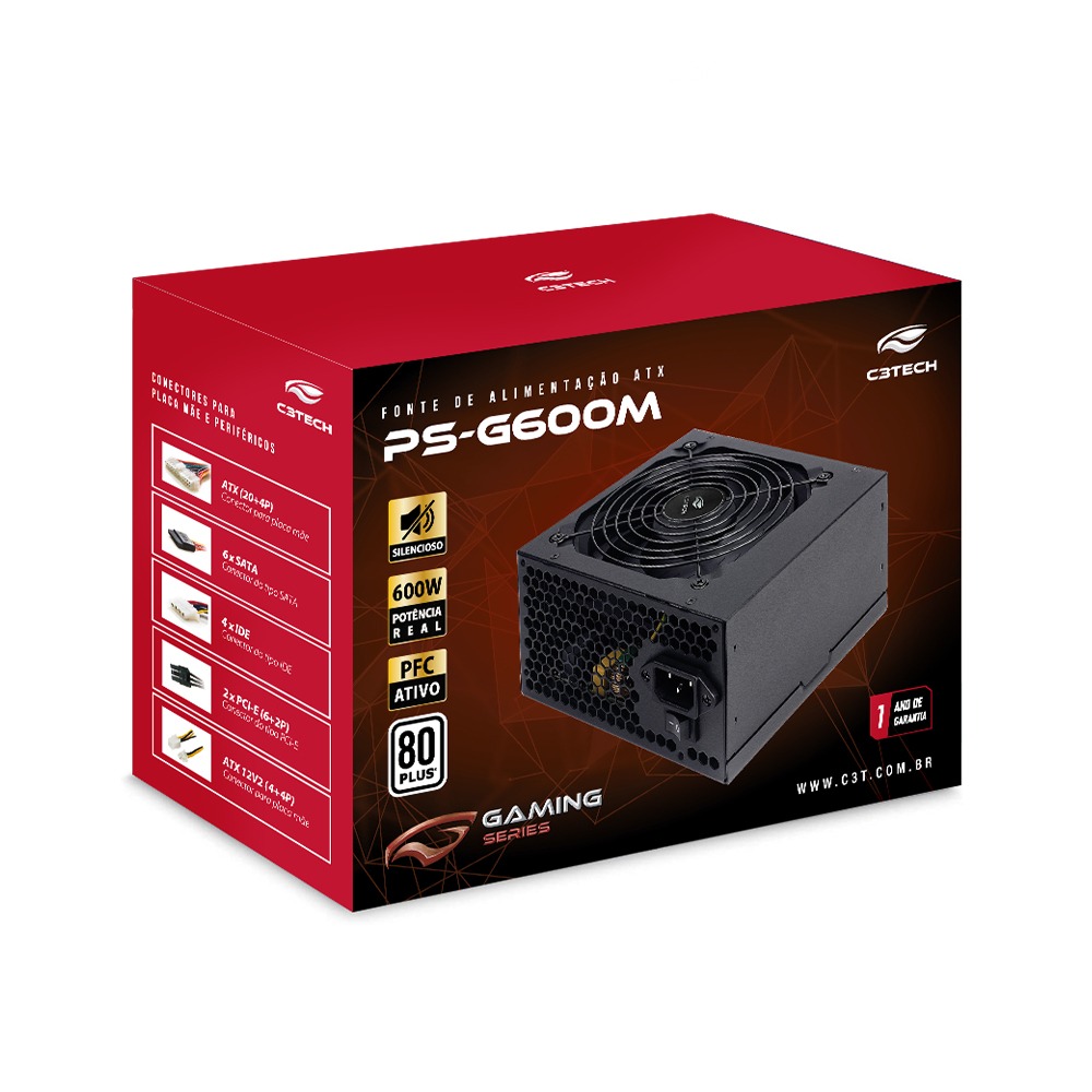 Fonte ATX 600w 80 Plus Bronze C3Tech Gaming - PS-G600B - foto 1